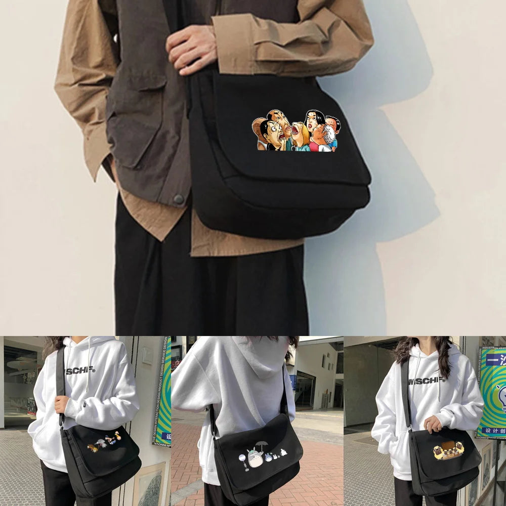 Harajuku Canvas Crossbody Bag Cartoon Pattern Women Student Envelope Bag