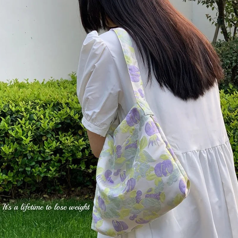 Grape Pattern Shopping Bag for Women, Sweet Underarm Shoulder Bag