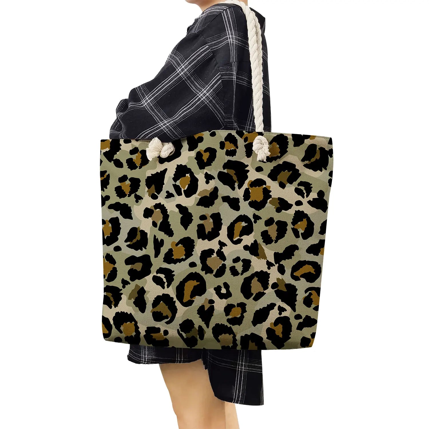 Leopard Tie Dye Reusable Beach Tote Bags Eco-Friendly Grocery Handbag