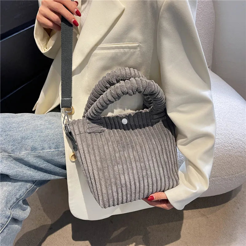Corduroy Shoulder Tote Bag for Women, Soft Handbag Totes, Casual Crossbody Bag