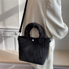 Corduroy Shoulder Tote Bag for Women, Soft Handbag Totes, Casual Crossbody Bag