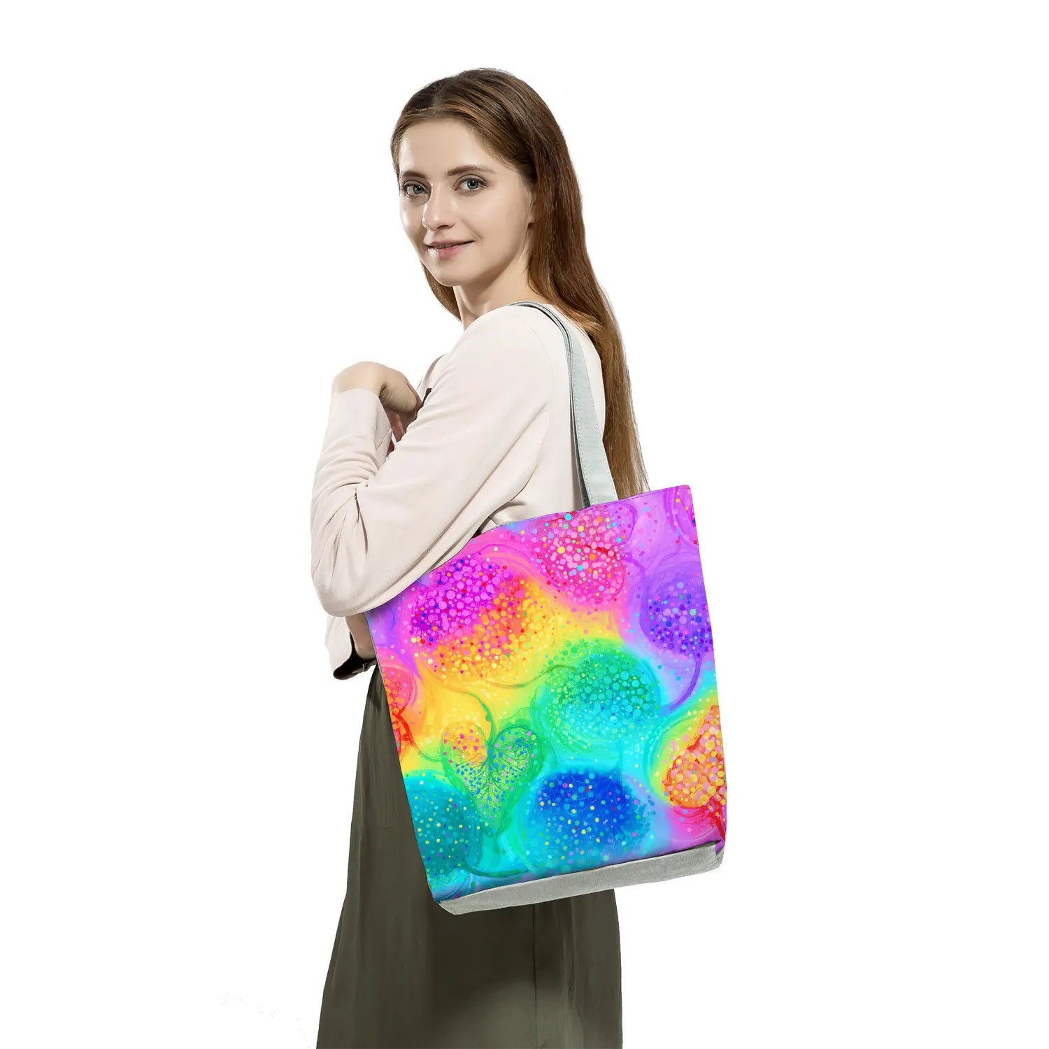 Colorful Print Shoulder Tote Bag Rainbow Colors Art Creativity