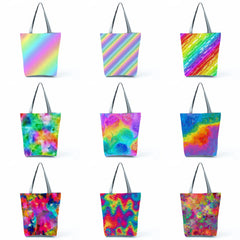 Colorful Print Shoulder Tote Bag Rainbow Colors Art Creativity