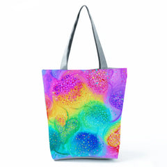 Colorful Print Shoulder Tote Bag Rainbow Colors Art Creativity