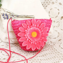 Ethnic Flower Straw Bag Mini Messenger Bag Knit Key Purse Children's Beach Bag