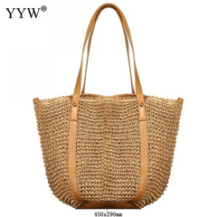 Straw Beach Tote Bag Top Handle Handbags Bohemian Vacation Casual Bags