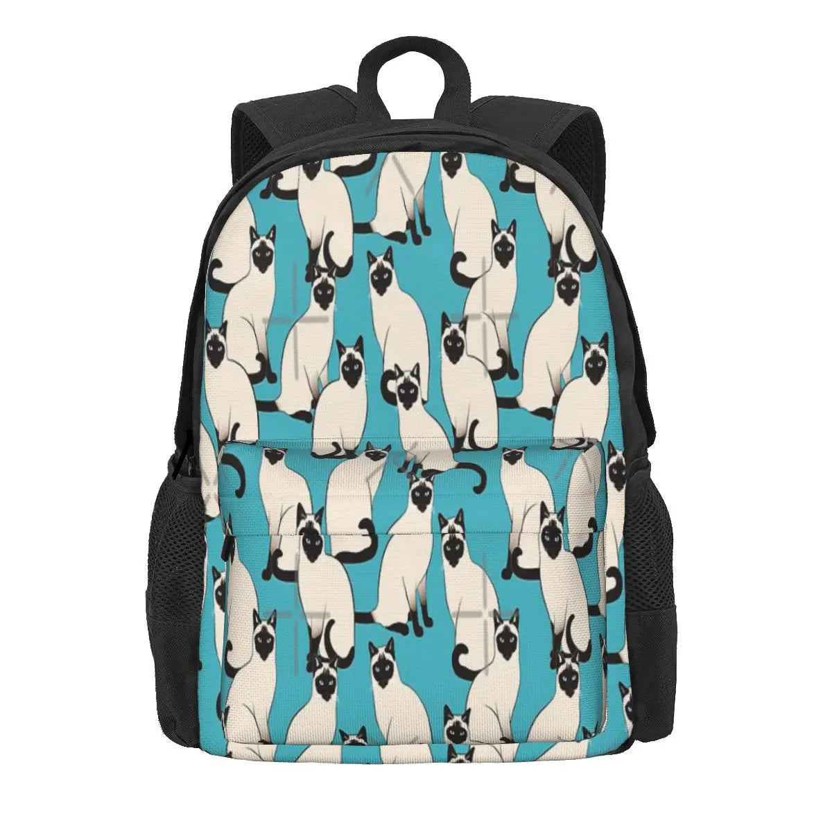 Siamese Cats on Turquoise Backpacks Men's & Women's Vintage Bags