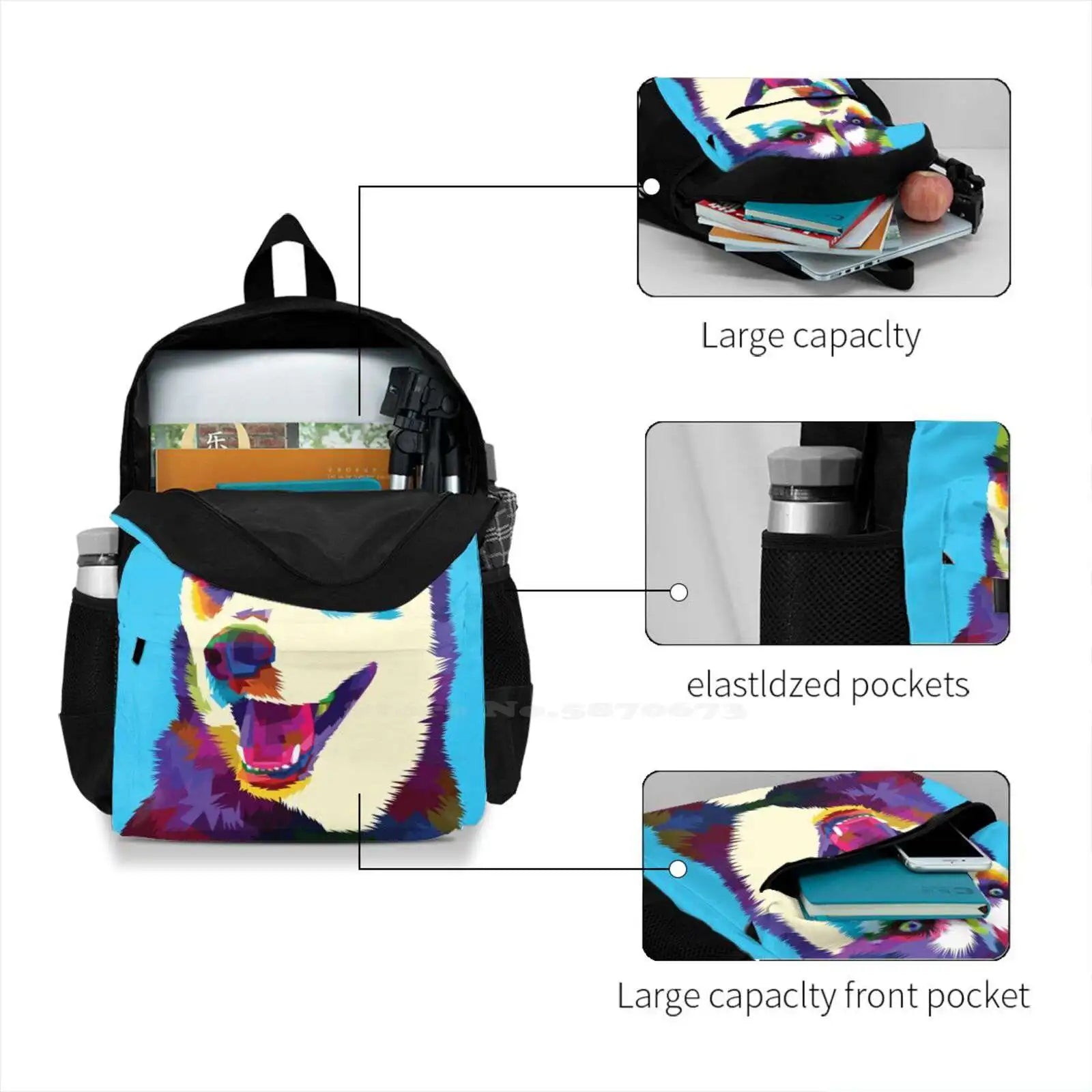 Siberian Husky Pop-Art Schoolbag Backpack Dog Lover