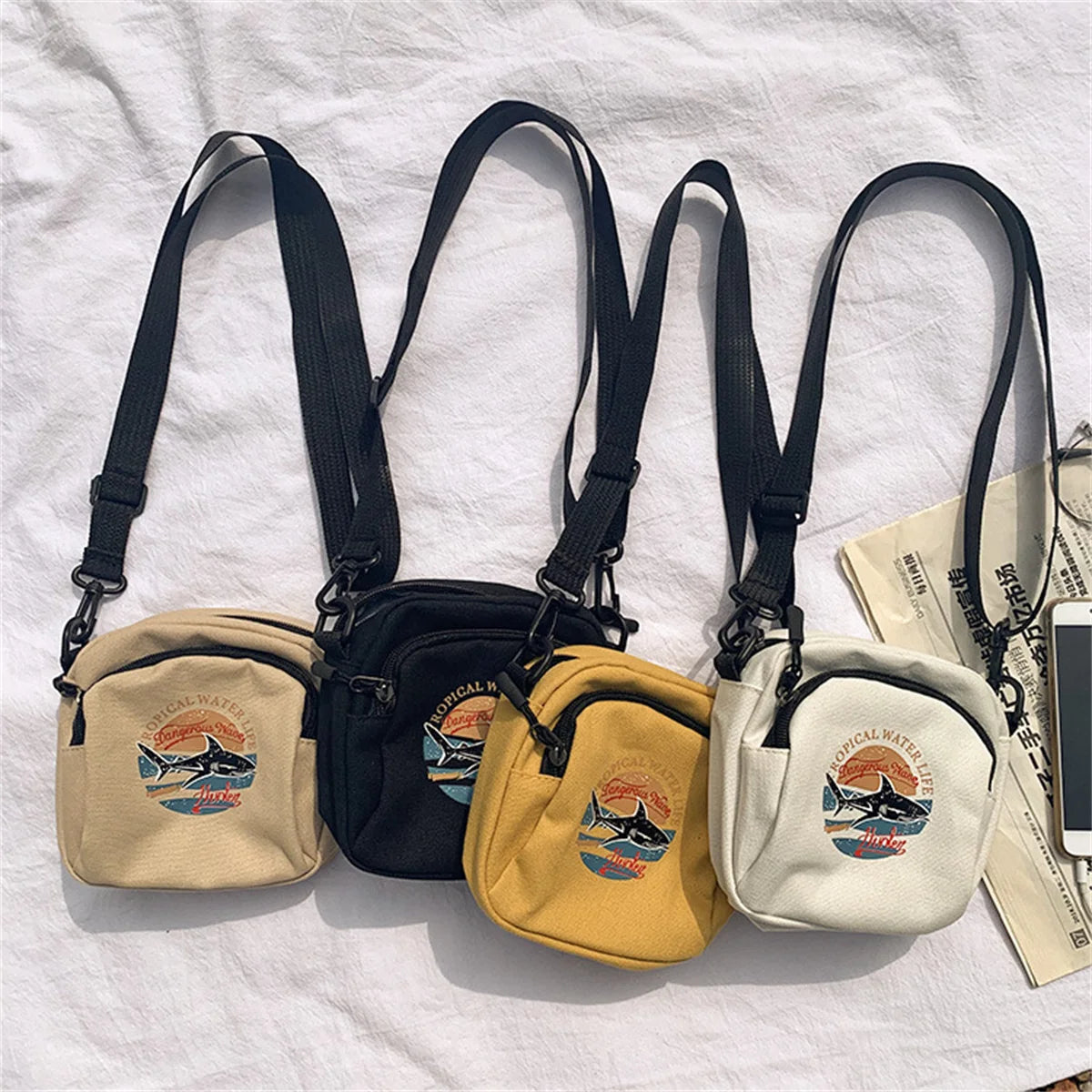 Canvas Shark Shoulder Bag Small Crossbody Purse