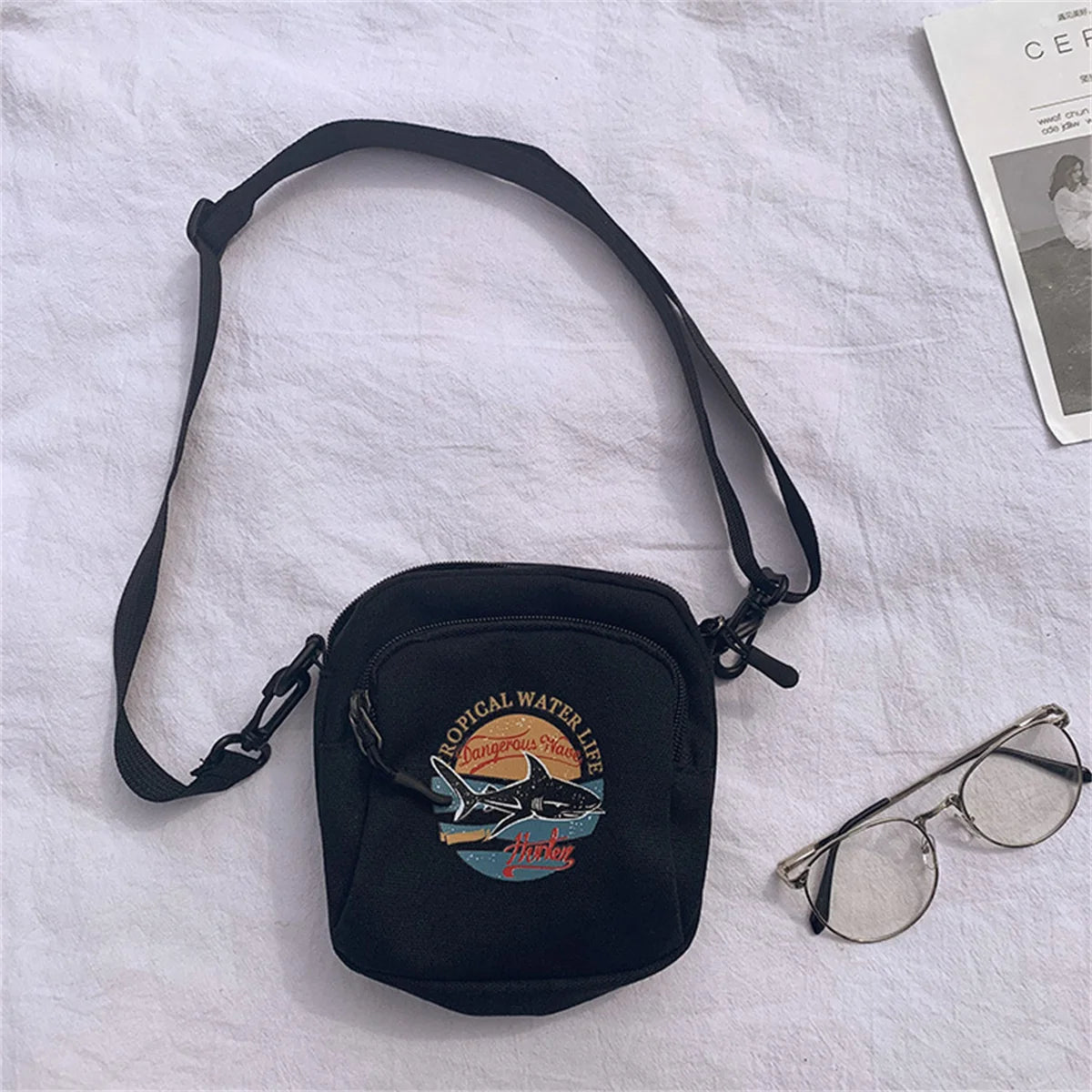 Canvas Shark Shoulder Bag Small Crossbody Purse