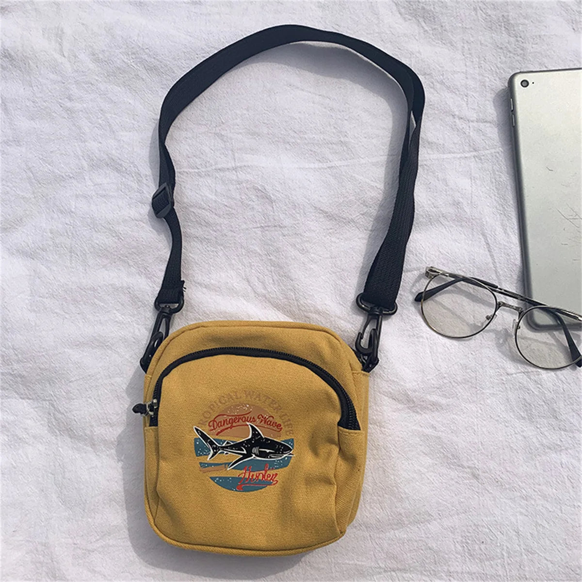 Canvas Shark Shoulder Bag Small Crossbody Purse