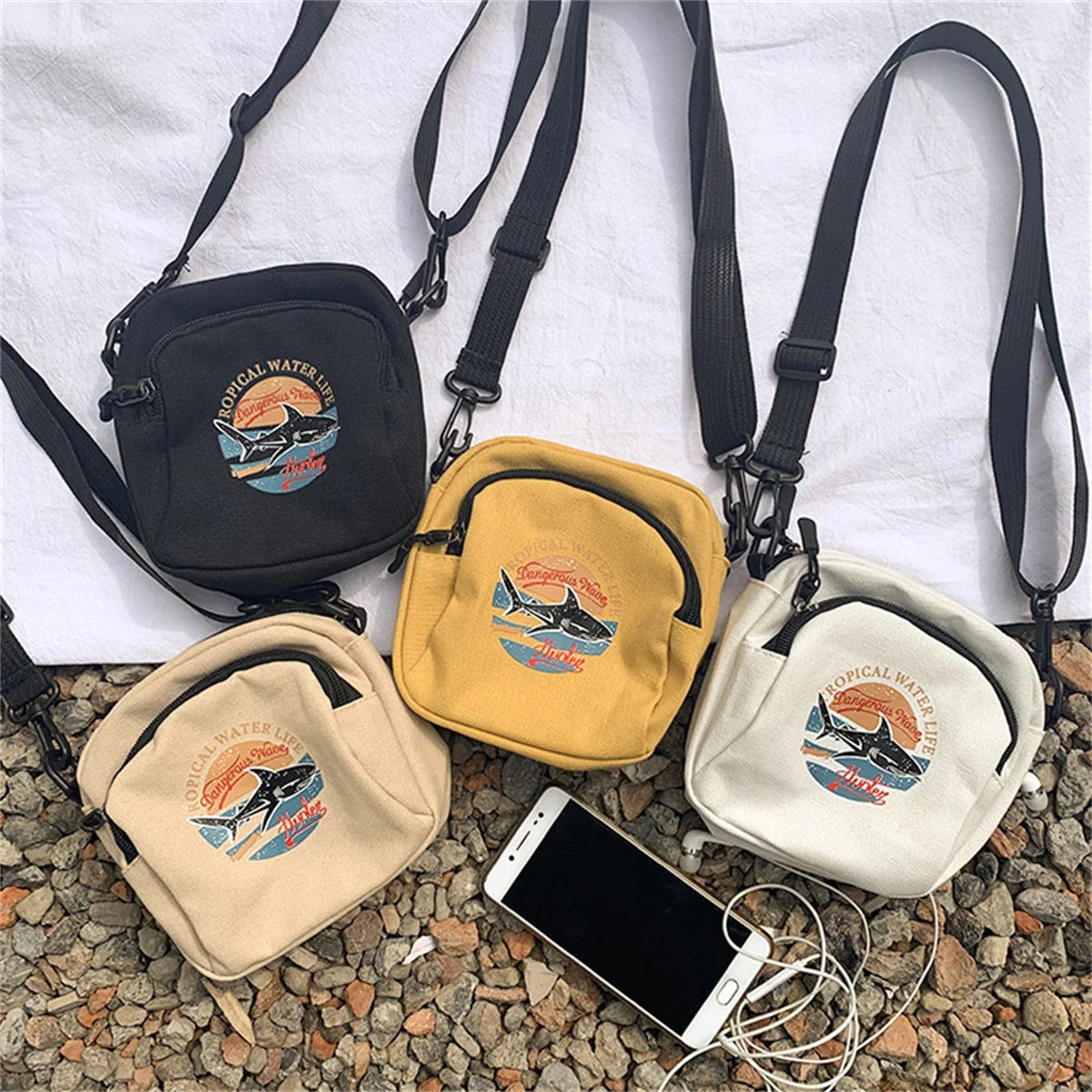 Canvas Shark Shoulder Bag Small Crossbody Purse