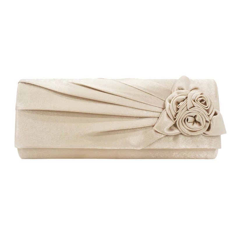 Silk Women Evening Party Bags Clutch Bag Flower With Chain Small Shoulder Handba