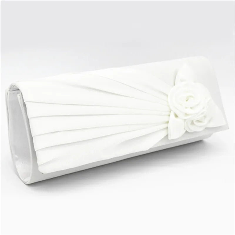 Silk Women Evening Party Bags Clutch Bag Flower With Chain Small Shoulder Handba