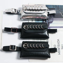 Silver PU Waist Pack For Women Adjustable Belt with Phone Bag Chest Bag Female P