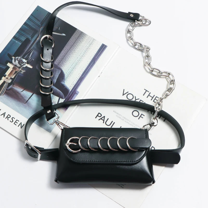 Silver PU Waist Pack For Women Adjustable Belt with Phone Bag Chest Bag Female P