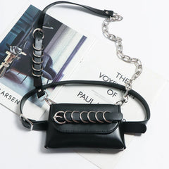 Silver PU Waist Pack For Women Adjustable Belt with Phone Bag Chest Bag Female P