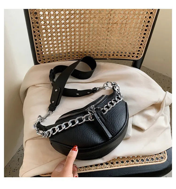 Silver Chain PU Leather Crossbody Bags For Women Shoulder Messenger Handbags