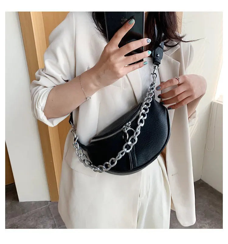 Silver Chain PU Leather Crossbody Bags For Women Shoulder Messenger Handbags