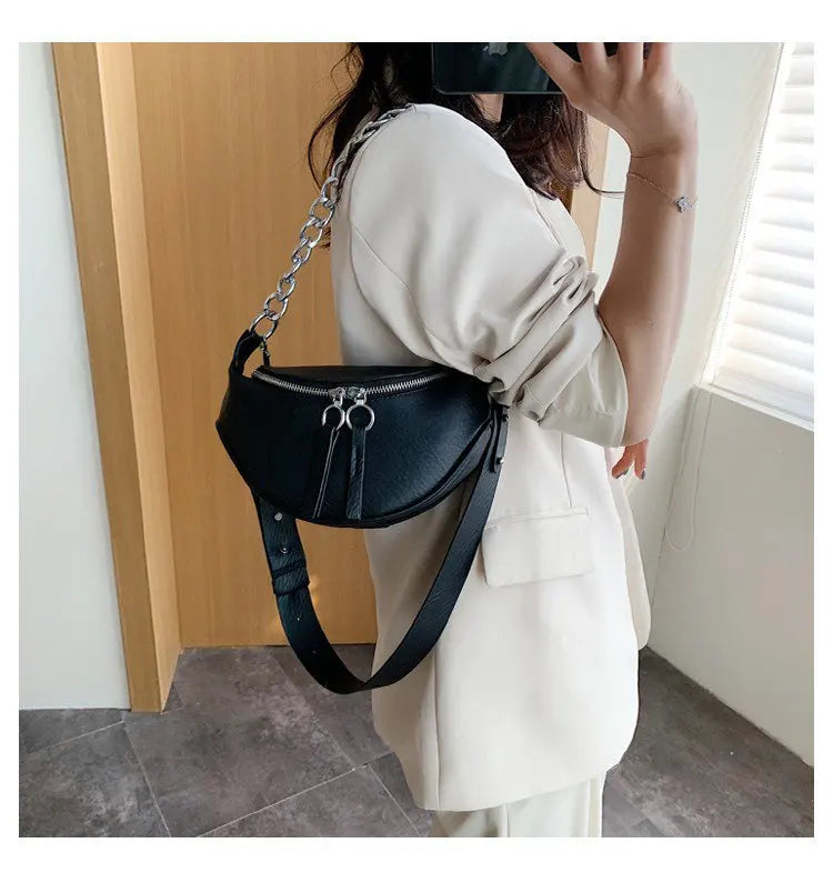 Silver Chain PU Leather Crossbody Bags For Women Shoulder Messenger Handbags