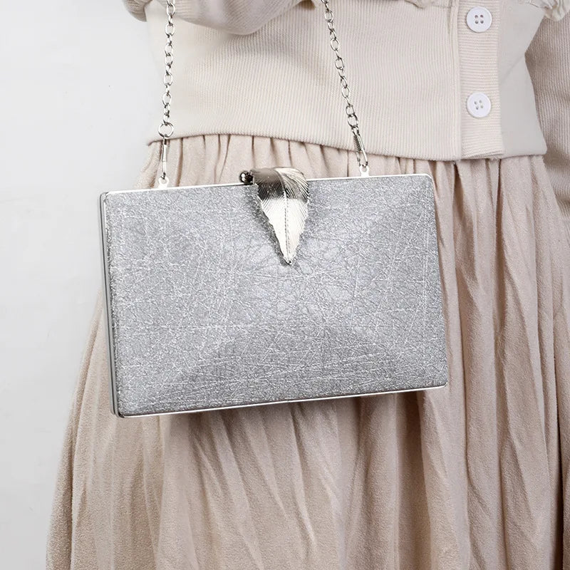 Silver Clutch Bags Womens High Wedding Purse and Handbags Leaf Shape