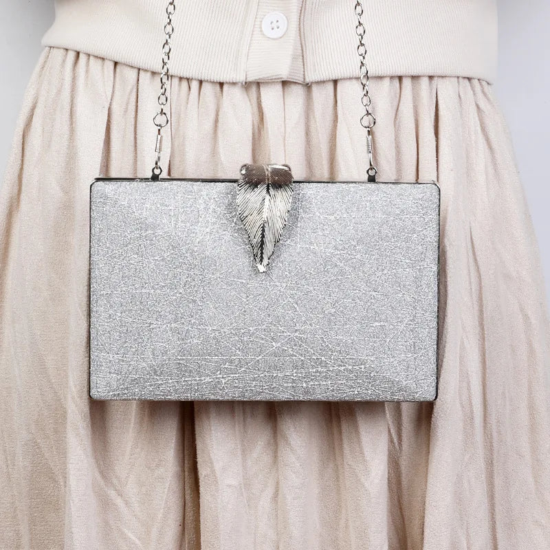 Silver Clutch Bags Womens High Wedding Purse and Handbags Leaf Shape