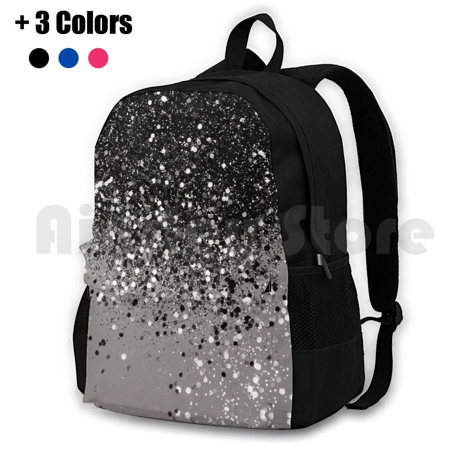 Silver Gray Glitter Shiny Decor Art Outdoor Hiking Backpack