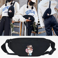 Silver Hair Print Waist Bag Canvas Chest Bag Unisex Street Crossbody Shoulder