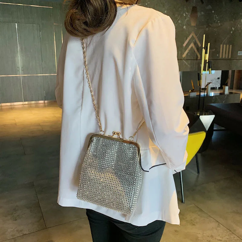 Silver Metal Women Party Clutch Bag Punk Purses and Handbags Female Evening Bag