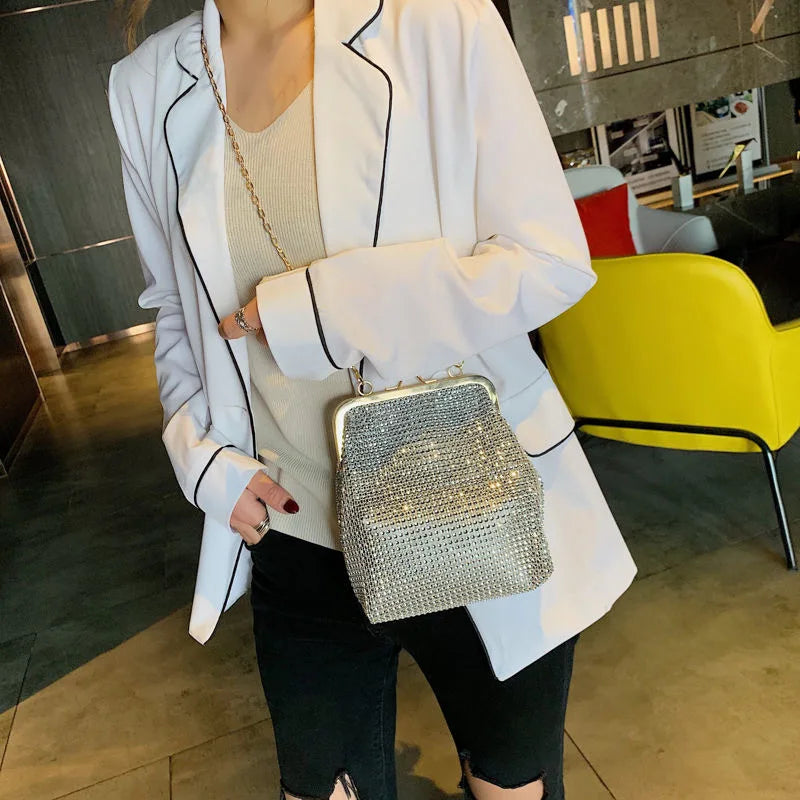 Silver Metal Women Party Clutch Bag Punk Purses and Handbags Female Evening Bag