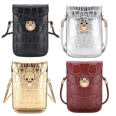 Silver Crocodile Leather Shoulder Bag Mini Clutch Purse