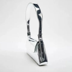 Silver Patent Pu Leather Shoulder Bag for Women Ladies Handbag Evening Party Clu