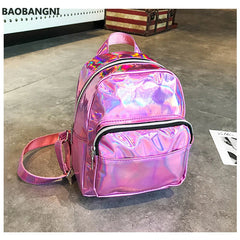 Silver Pink Laser Backpack Women Girls Bag Holographic Small Size Backpack