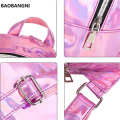 Silver Pink Laser Backpack Women Girls Bag Holographic Small Size Backpack