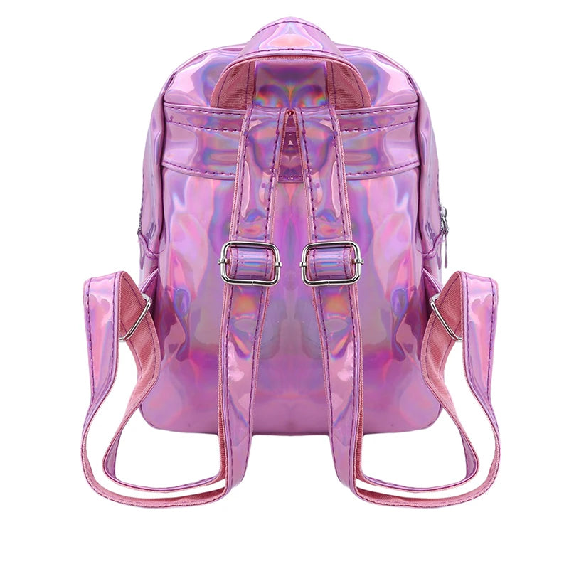 Silver Pink Laser Backpack Women Girls Bag Holographic School Bags