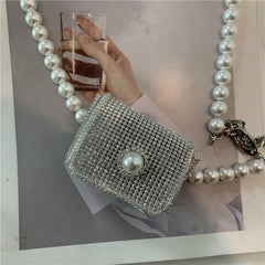 Silver Acrylic Beads Mini Handbag Shoulder Bag Crossbody Purse