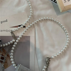 Silver Acrylic Beads Mini Handbag Shoulder Bag Crossbody Purse