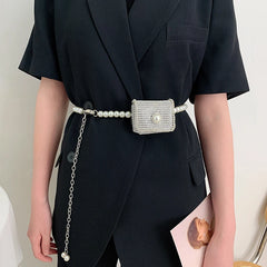 Silver Acrylic Beads Mini Handbag Shoulder Bag Crossbody Purse