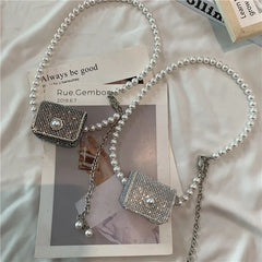 Silver Acrylic Beads Mini Handbag Shoulder Bag Crossbody Purse