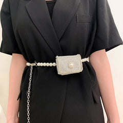 Silver Acrylic Beads Mini Handbag Shoulder Bag Crossbody Purse