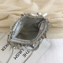Silver Sequin Rhinestone Tassel Crossbody Clutch Handbag