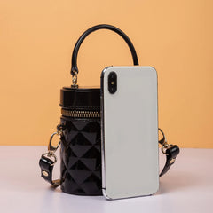 Silver Small Shoulder Bag Women Barrel Shaped Mini Cross Body Makeup Bag