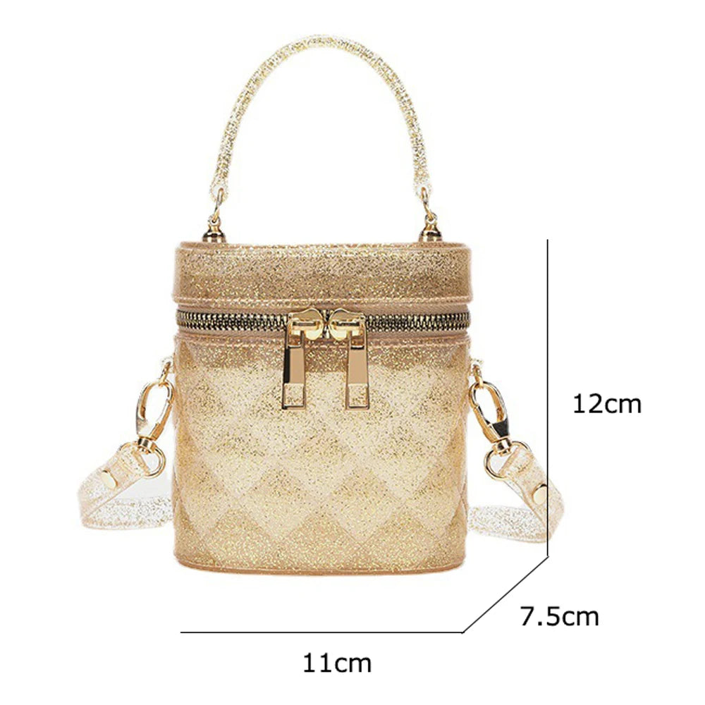 Silver Small Shoulder Bag Women Barrel Shaped Mini Cross Body Makeup Bag