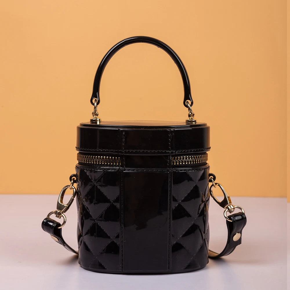 Silver Small Shoulder Bag Women Barrel Shaped Mini Cross Body Makeup Bag