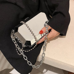 Silver Chain Party Clutch Purse for Women Shoulder Bag Crossbdoy Female