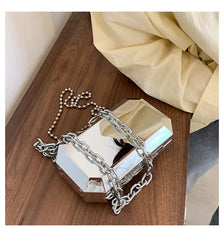 Silver Chain Party Clutch Purse for Women Shoulder Bag Crossbdoy Female