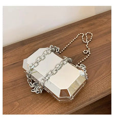Silver Chain Party Clutch Purse for Women Shoulder Bag Crossbdoy Female