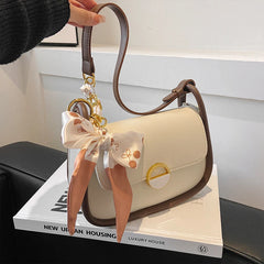 Pu Messenger Bag for Women Casual Female Crossbody with Ribbons