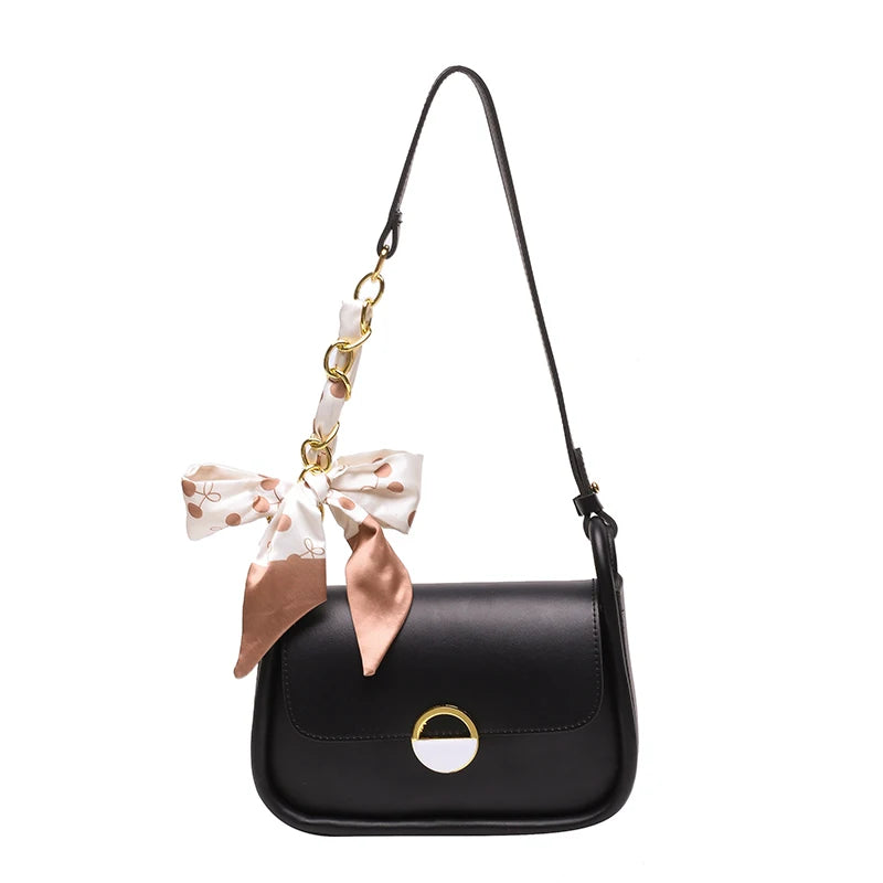 Pu Messenger Bag for Women Casual Female Crossbody with Ribbons