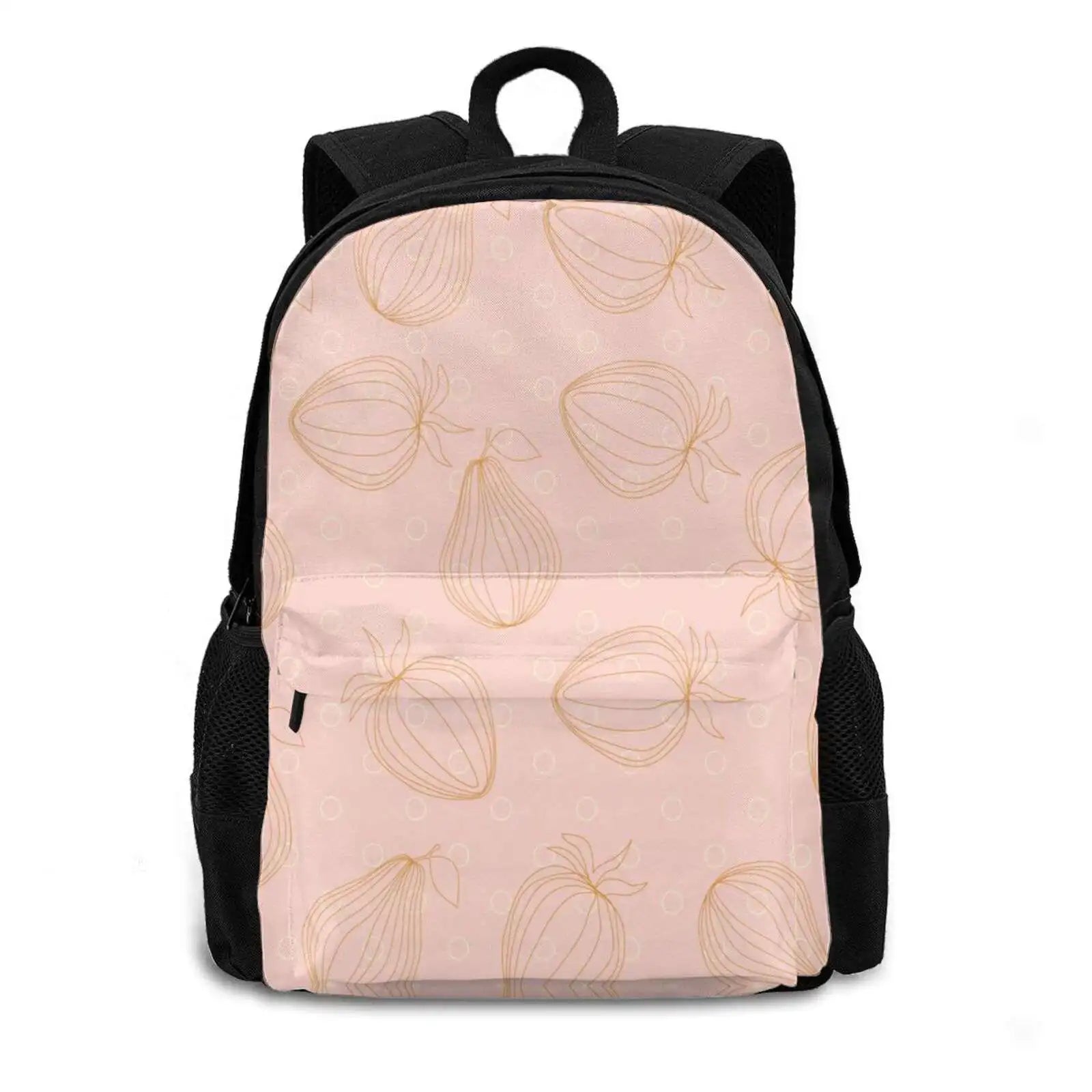 Classic Bag Backpack For Men Women Girls Teenage Peach Strawberry Leaves